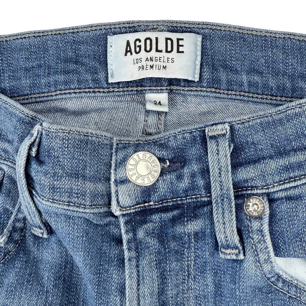 AGOLDE Sophie High Rise Skinny Sz 24 Cannes Blue Splatter Print - Picture 5 of 8